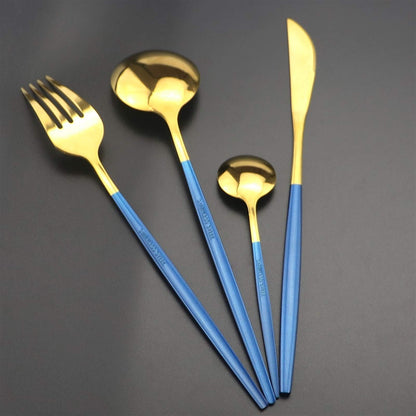 Set juego de cubiertos y cucharas 24 piezas - Azules